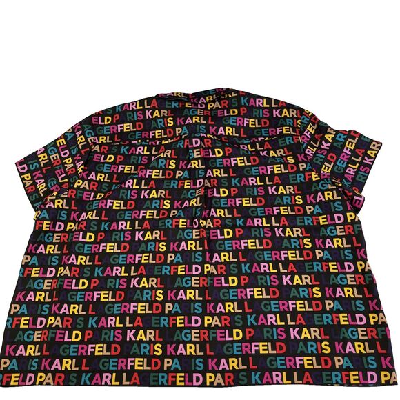 New Women’s Karl Lagerfeld AOP Spellout Short Sleeve Blouse Top Plus Size 2X NWT - Picture 7 of 7